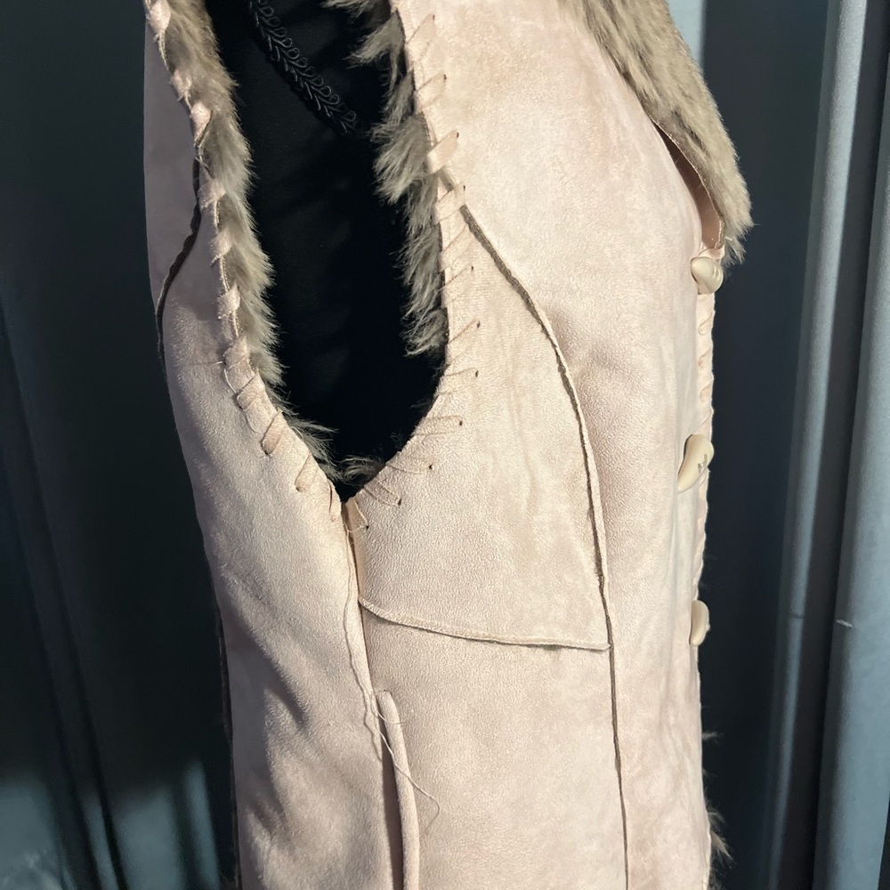 Skully Cream Tan Faux Shearling Vest with Fur Collar M - Picture 3 of 8